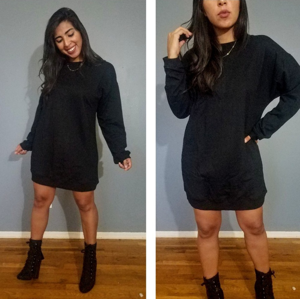 SPRING DEAL//BLACK LACE UP BACK SWEATER DRESS - Picture 3 of 5